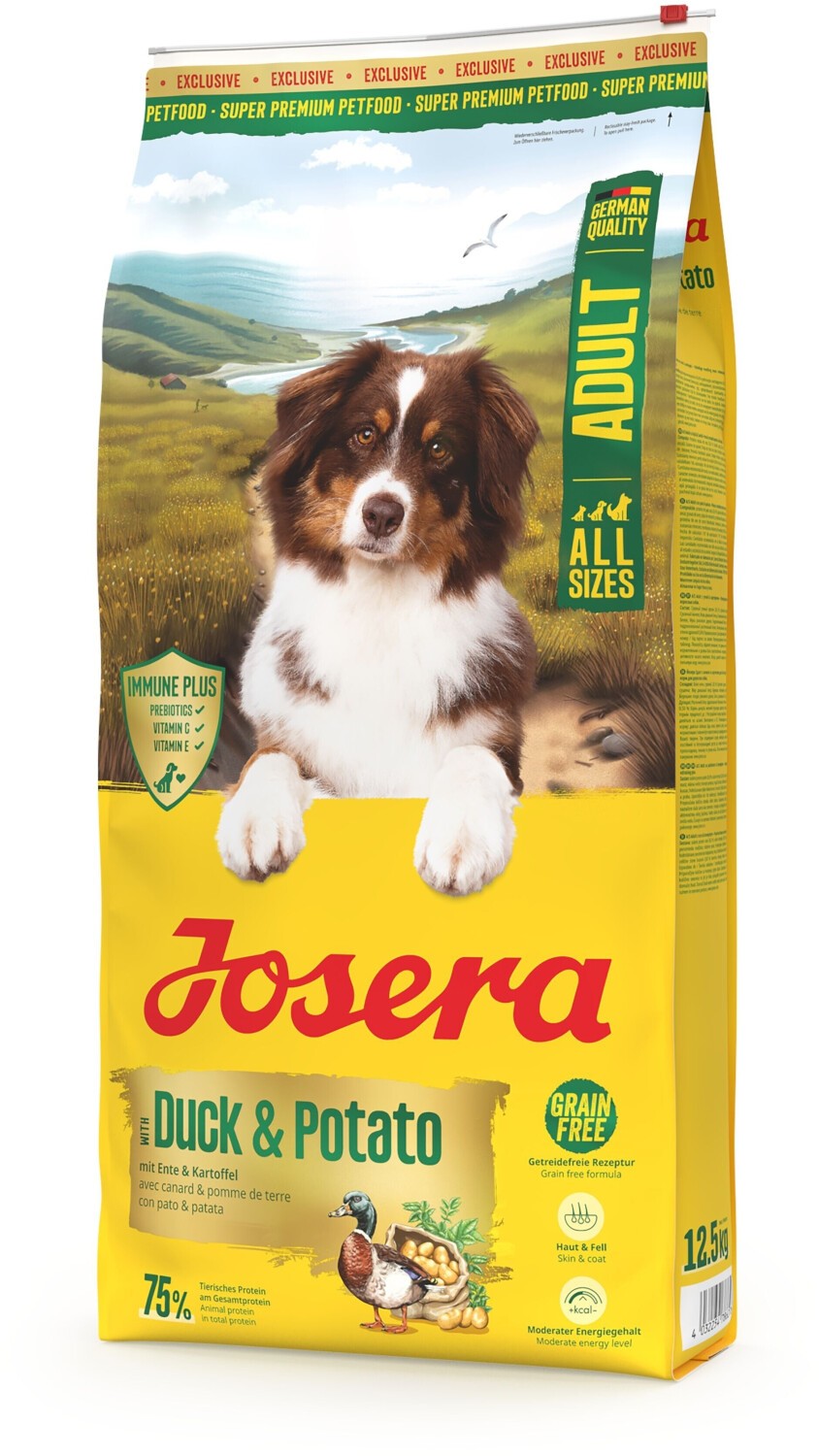 Josera Hund Exklusiv A/S Adult Duck & Potato 12,5kg - getreidefreies Hundefutter im Sack