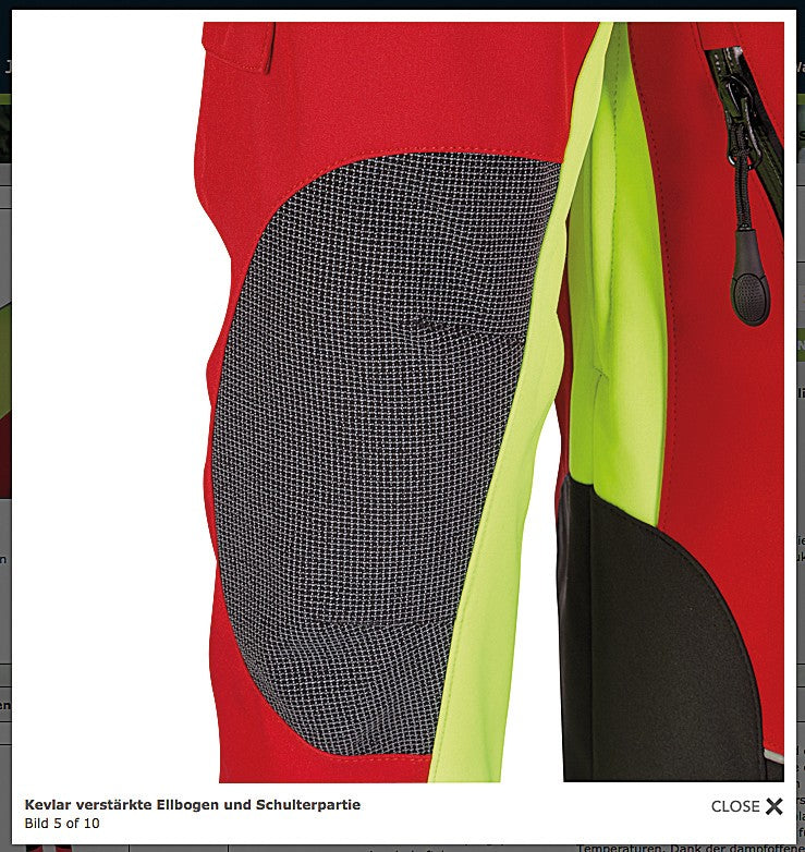 Kevlarverstärkung Arm PSS Softshelljacke X-treme Shell rot/gelb