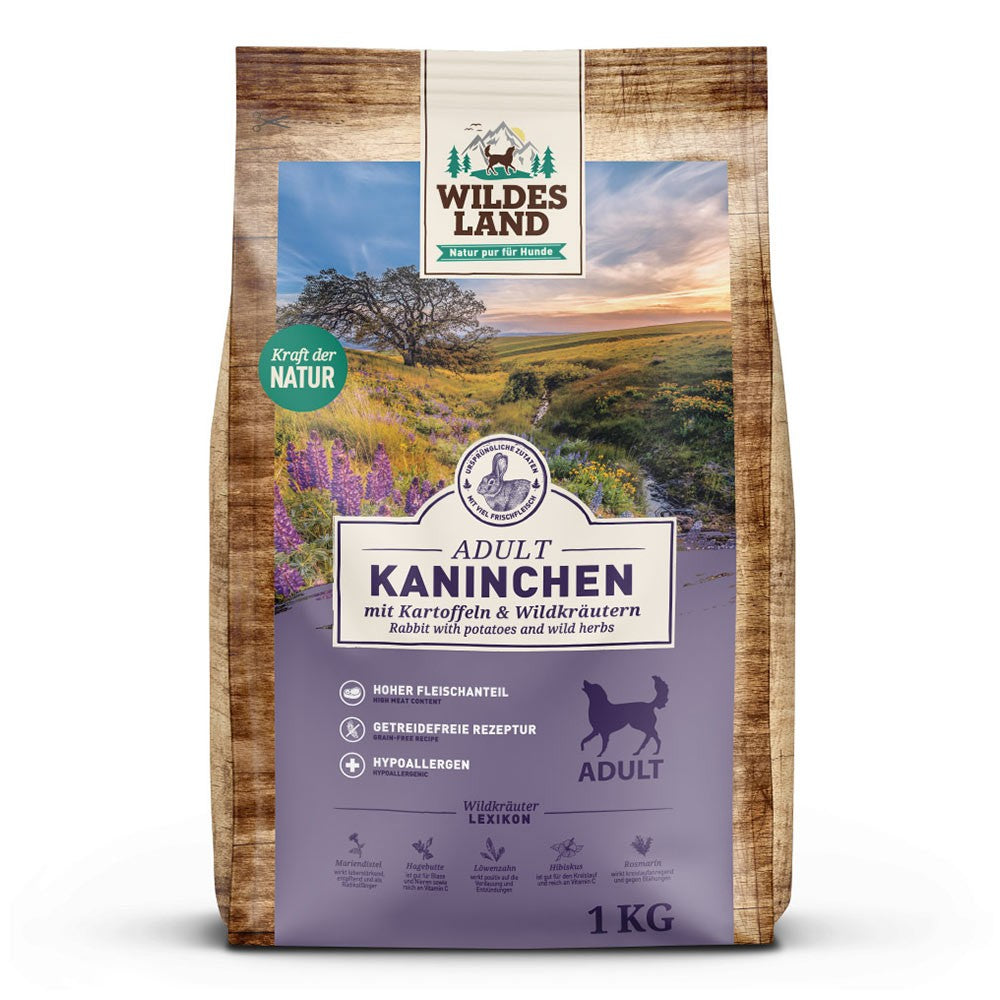 Wildes Land Adult Kaninchen mit Kartoffel und Wildkräutern 1 kg im Sack