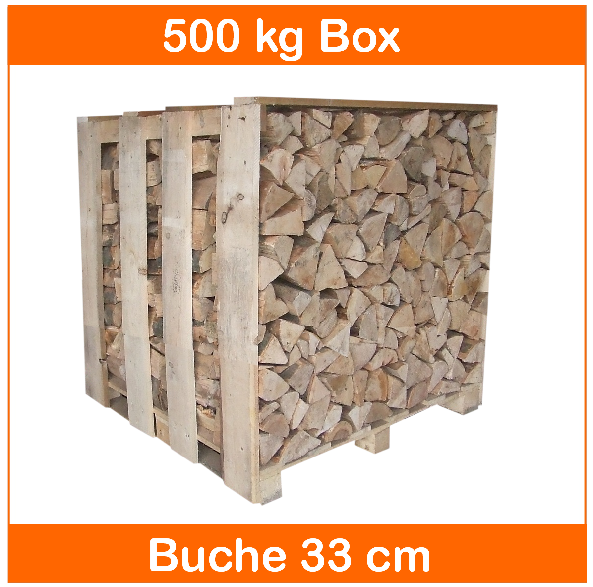ein Raummeter Palette mit gestapeltem kammergetrocknetem Buchenbrennholz in 33 cm Scheitlänge