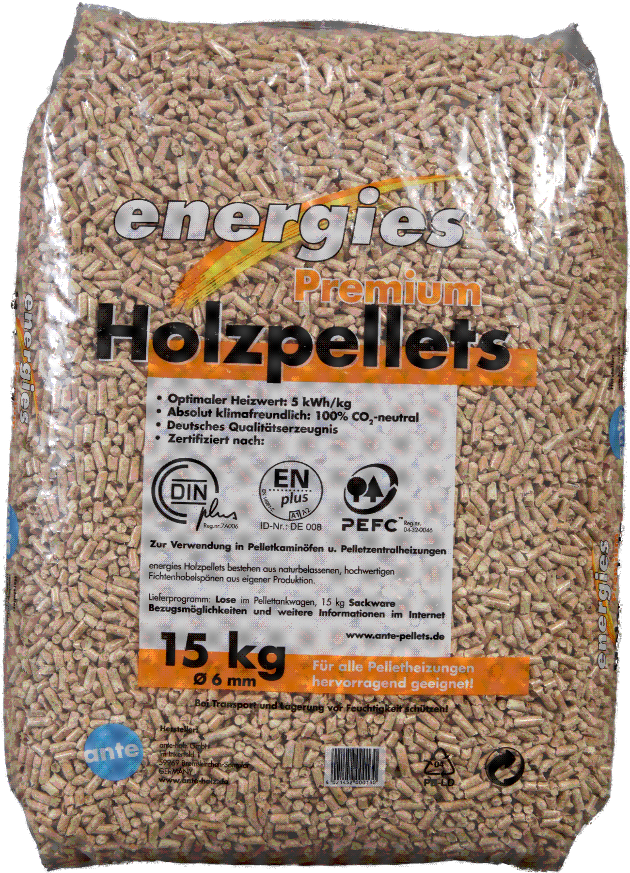 Holzpellets Ante DIN plus 15kg Sack