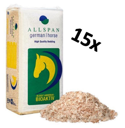 Allspan German Horse bioaktiv 24kg, Palette à 15 Ballen - Einstreu aus Hobelspänen mit natürlichen Biokulturen