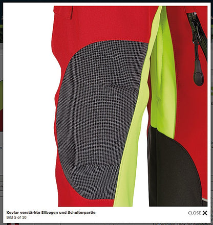 Kevlarverstärkung Arm PSS Softshelljacke X-treme Shell rot/gelb