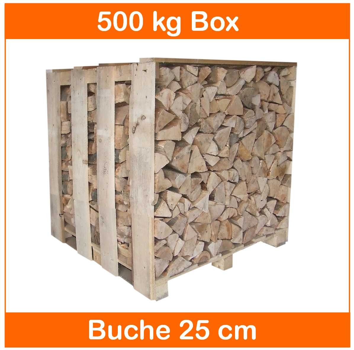 ein Raummeter Palette mit gestapeltem kammergetrocknetem Buchenbrennholz in 25cm Scheitlänge