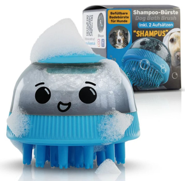 BluePet Befüllbare Badebürste für Hunde (Shampoo-Bürste), blau