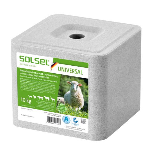 SOLSEL Universal Mineralleckstein 10kg - ohne Kupfer für Rinder, Pferde, Schafe, Ziegen & Wild