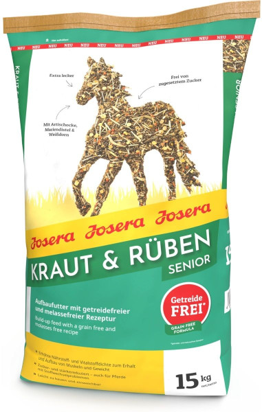 Josera Pferd Kraut & Rüben Senior 15kg - getreide- und melassefreies Aufbaufutter für älere Pferde