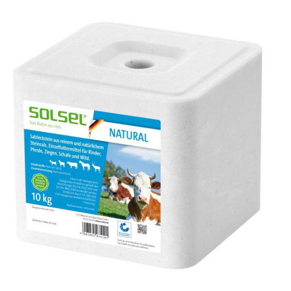 SOLSEL Natural Salzleckstein 10kg - für Rinder, Pferde, Schafe, Ziegen & Wild